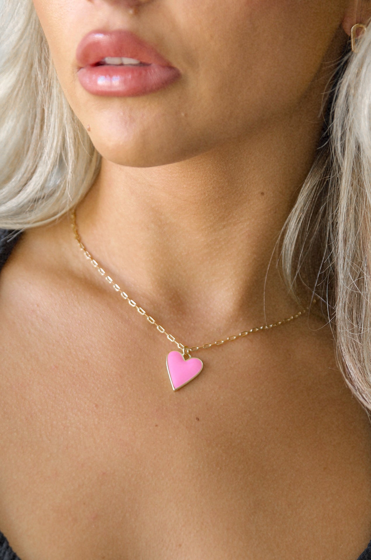 18k Gold Pink Heart Necklace