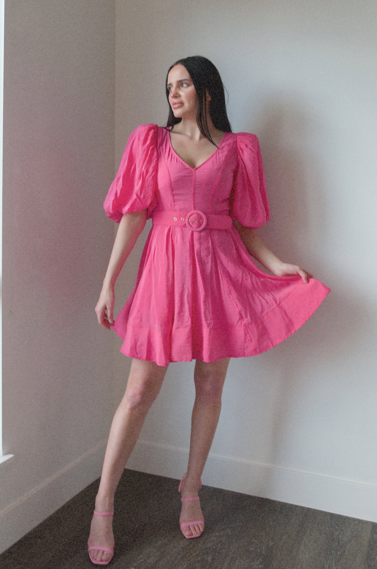 Puff Sleeve Pink Poplin Mini Dress S