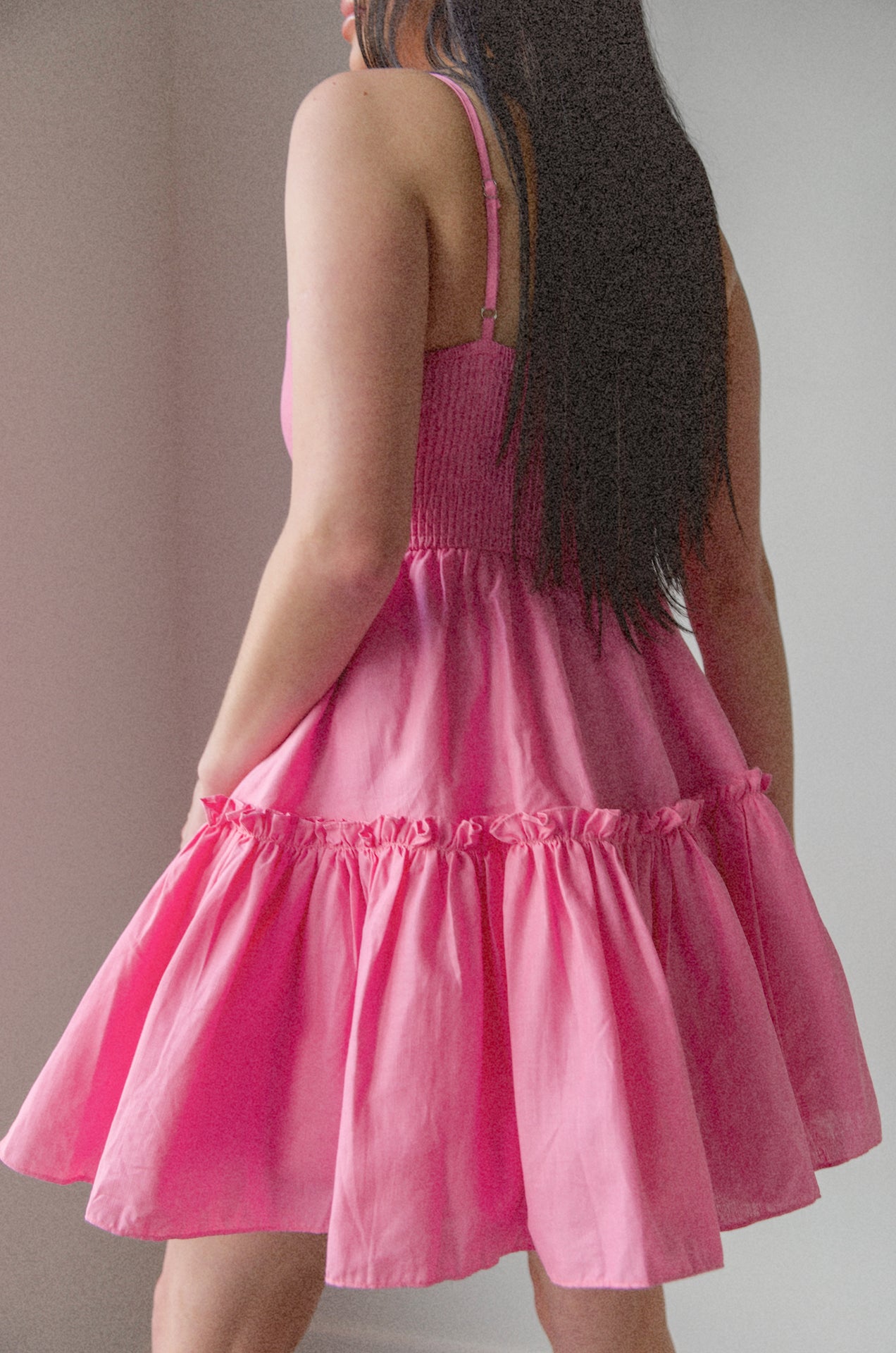 pink spaghetti strap a line mini dress