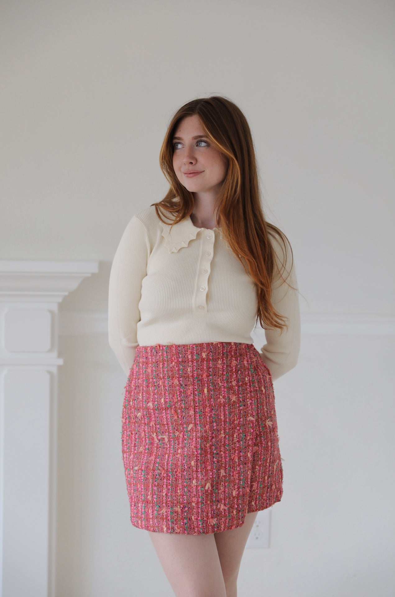 multicolor pink tweed mini skirt