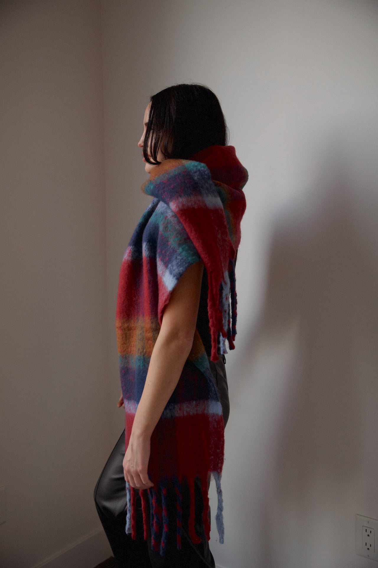 burgundy multicolor fringe scarf