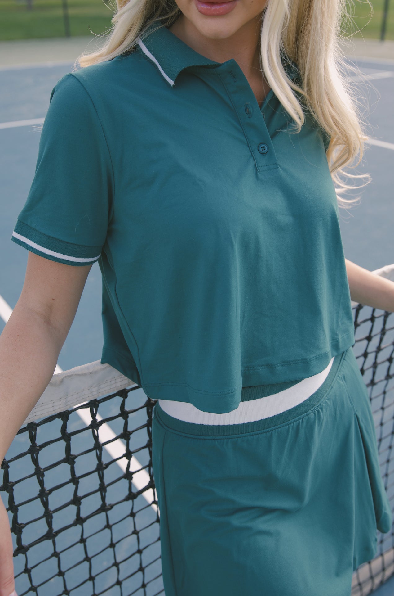 green cropped polo shirt