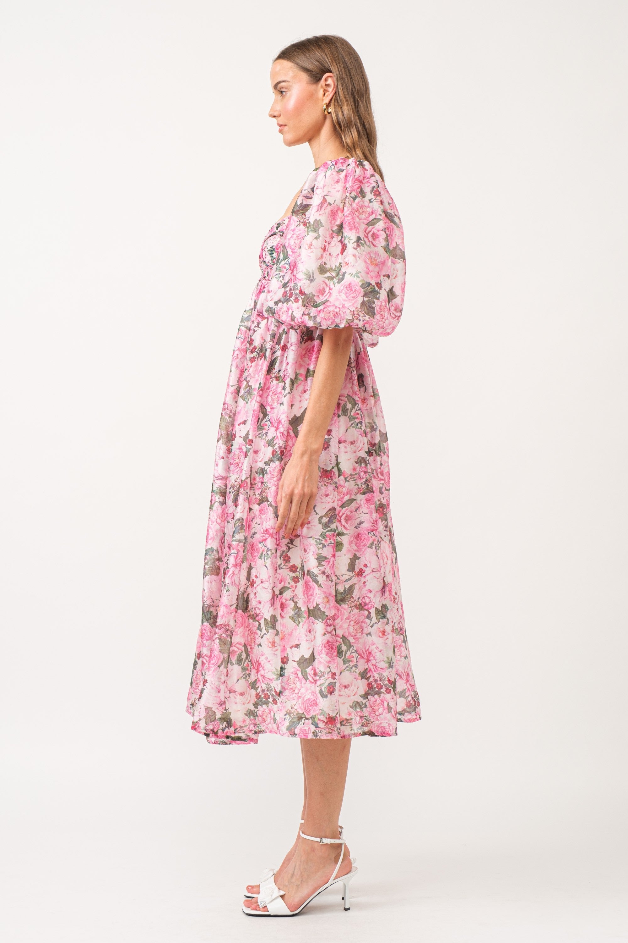 Pink Floral Midi Dress