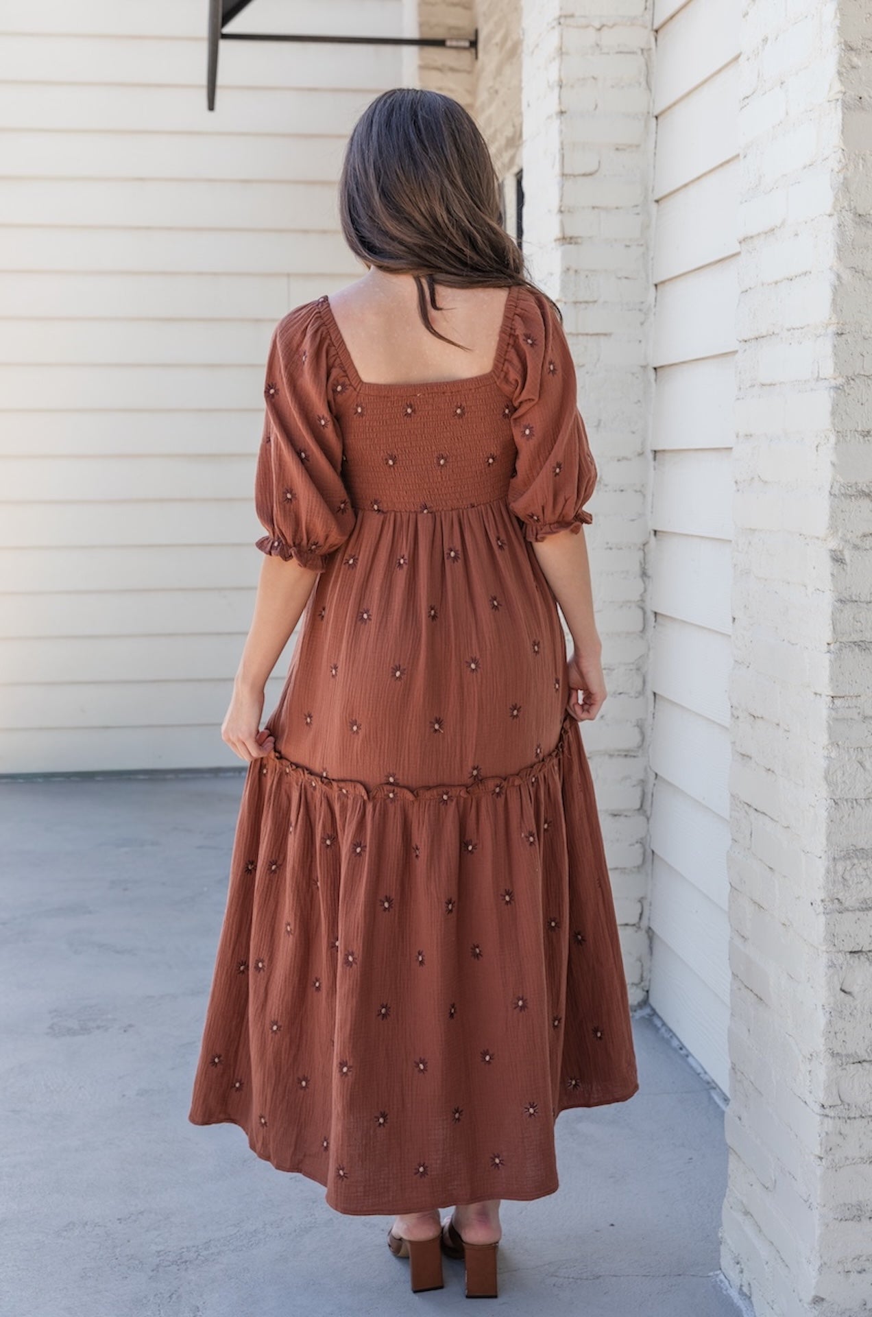 Brown Embroidered Maxi Dress