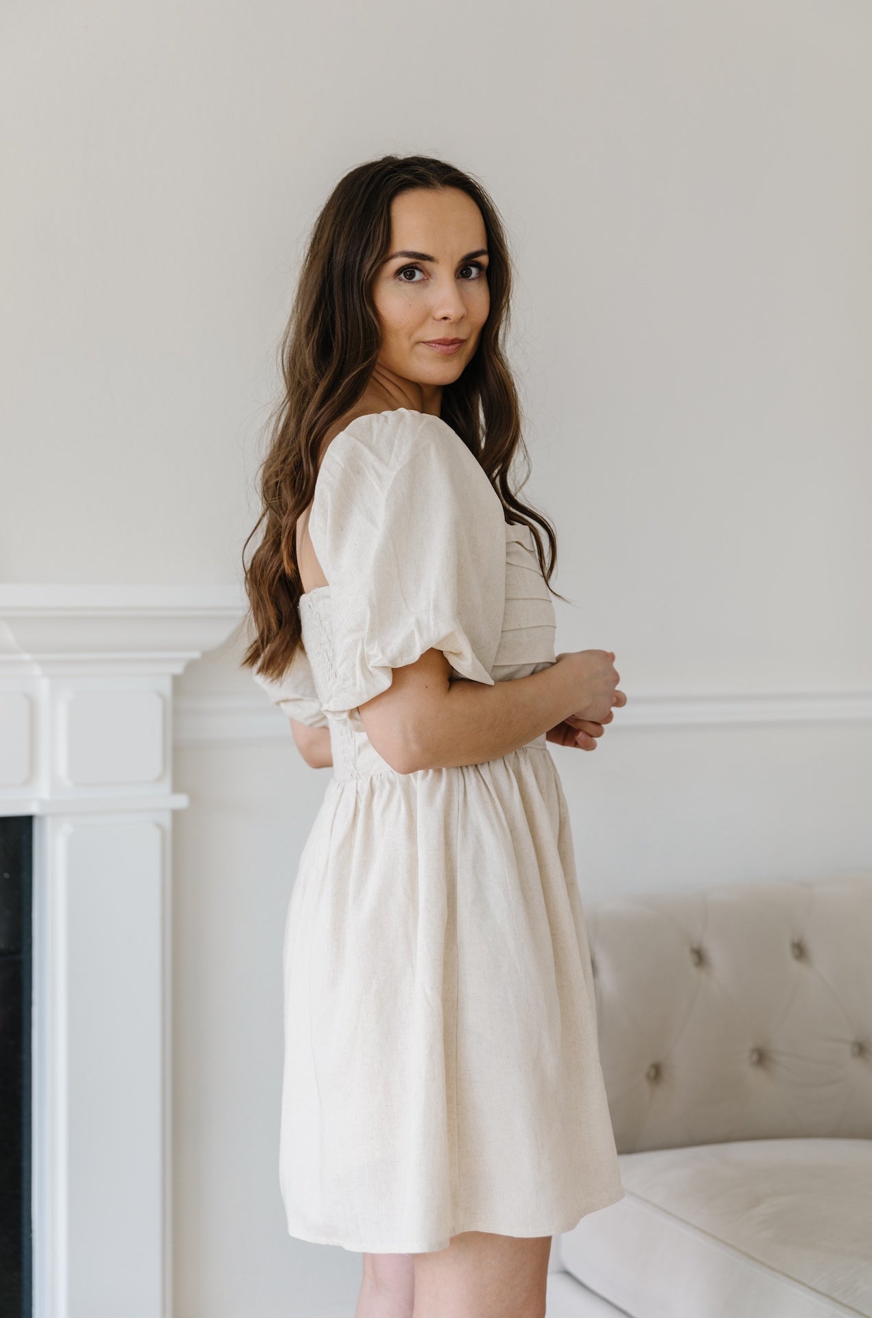 Linen Puff Sleeve Dress