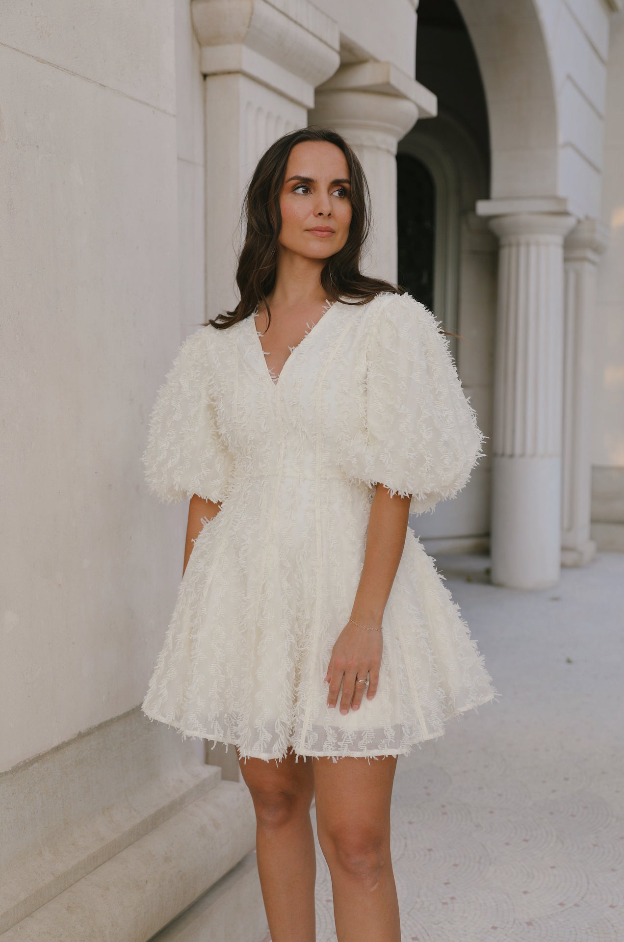 cream puff sleeve mini dress
