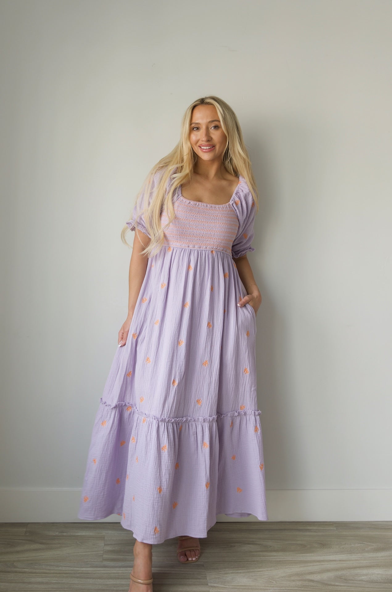 Tory Embroidered Gauzey Midi Dress - Lavender