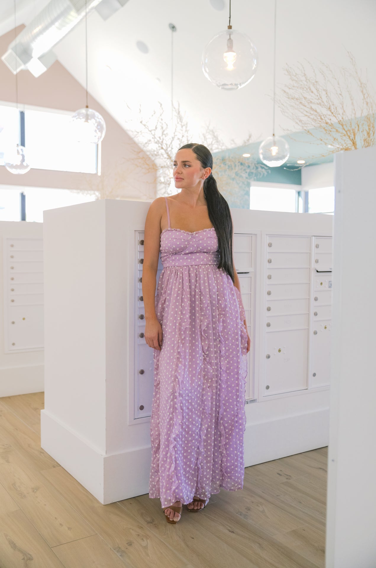 purple Embroidered Daisies Maxi Dress