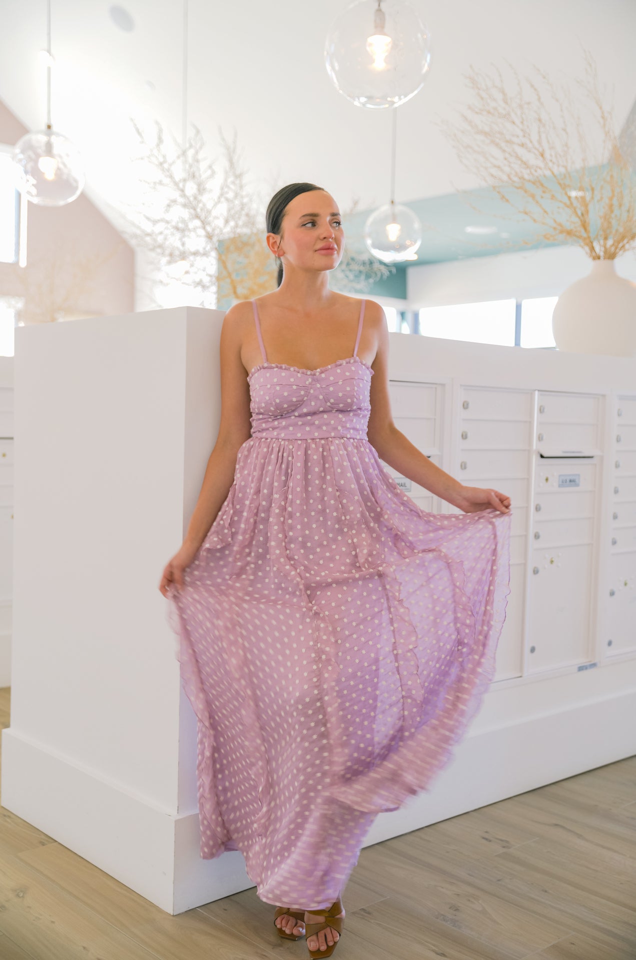 purple Embroidered Daisies Maxi Dress