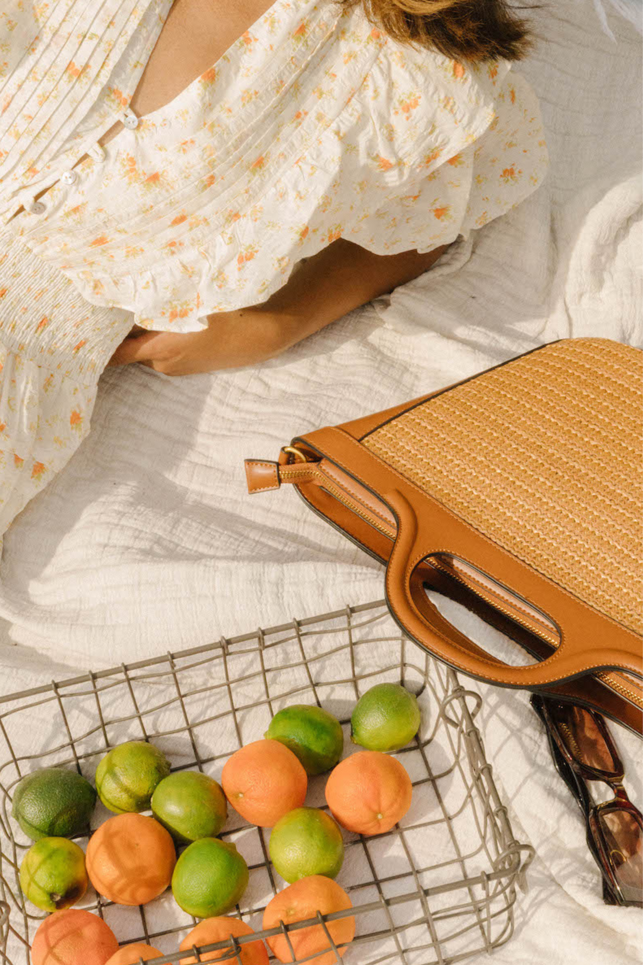 Raffia Woven Brown Leather Tote Bag