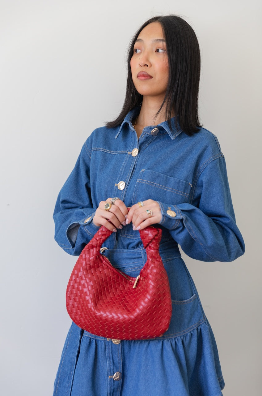 Drew Red Small Woven Bag