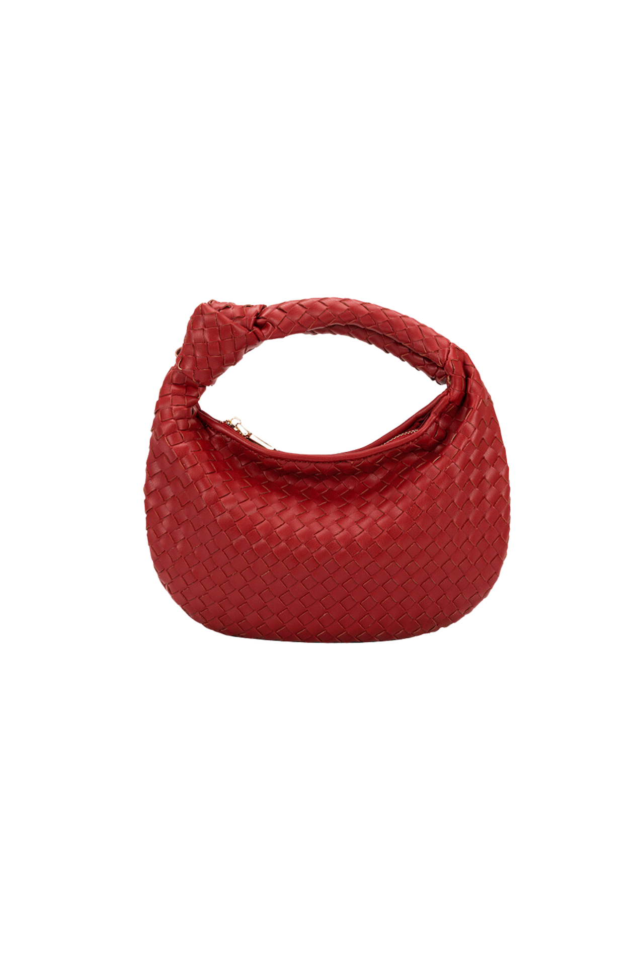 red vegan leather woven knot mini bag