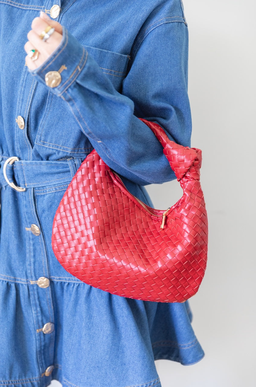 Drew Red Small Woven Bag