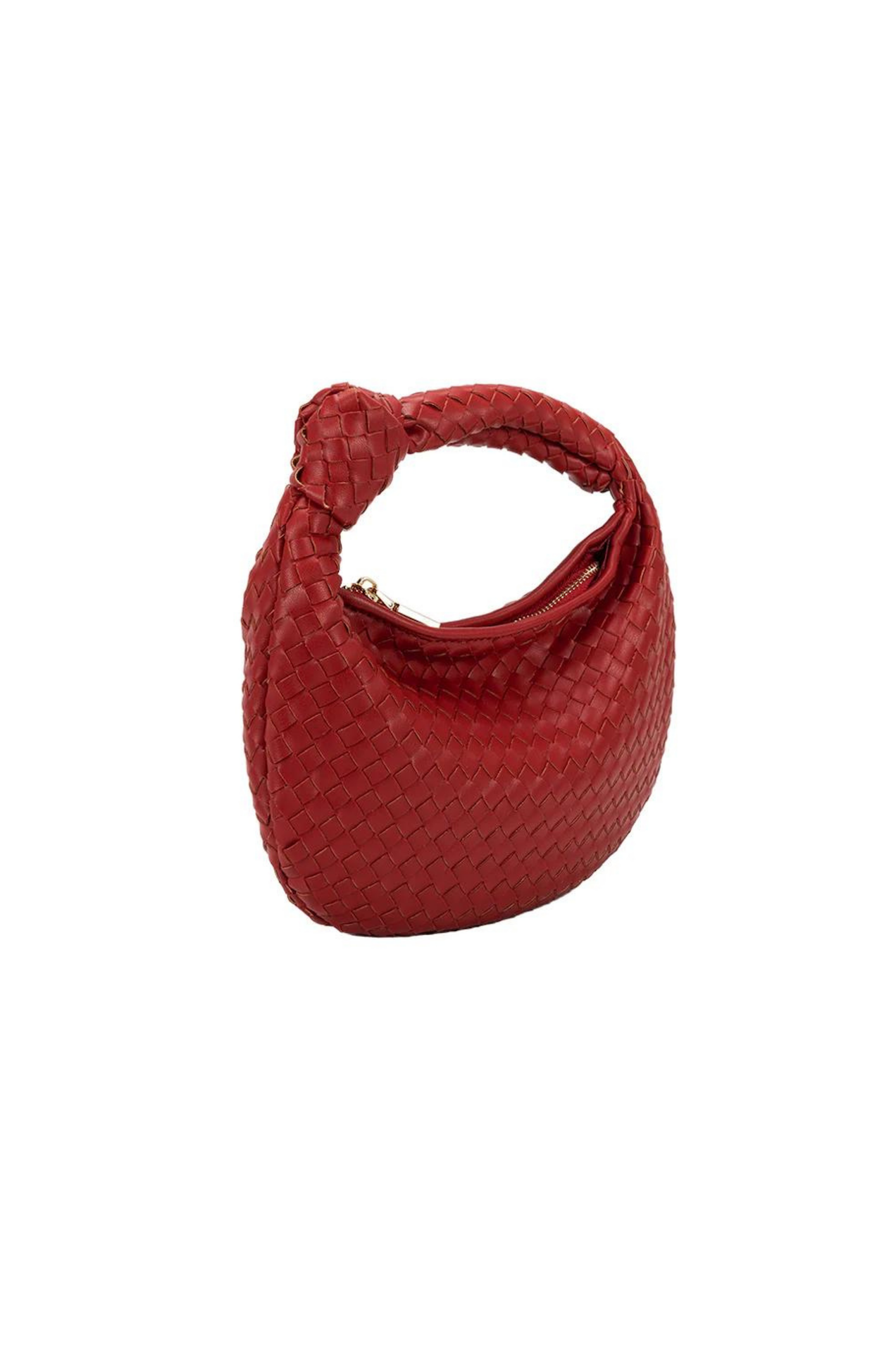 red vegan leather woven knot mini bag