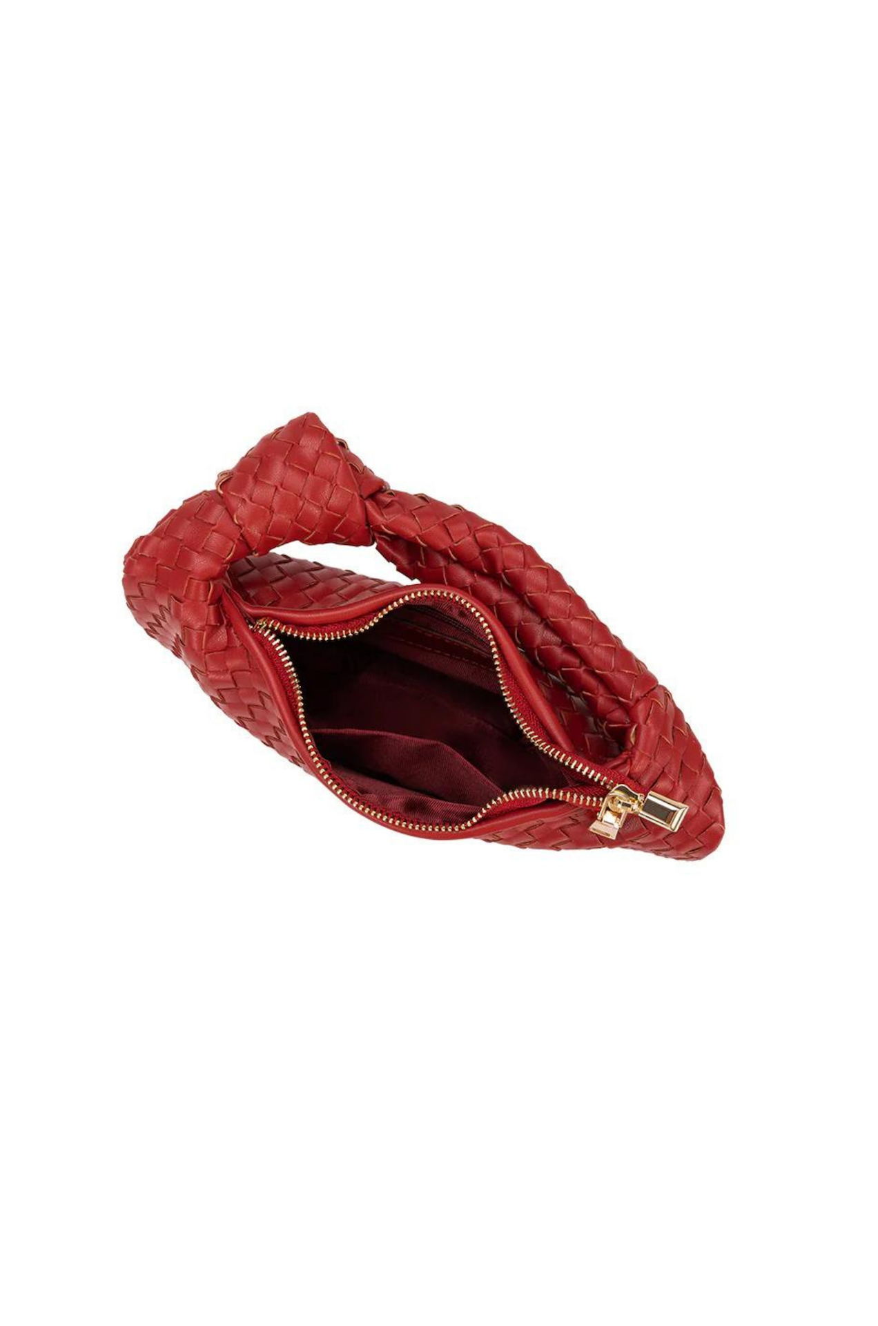 red vegan leather woven knot mini bag
