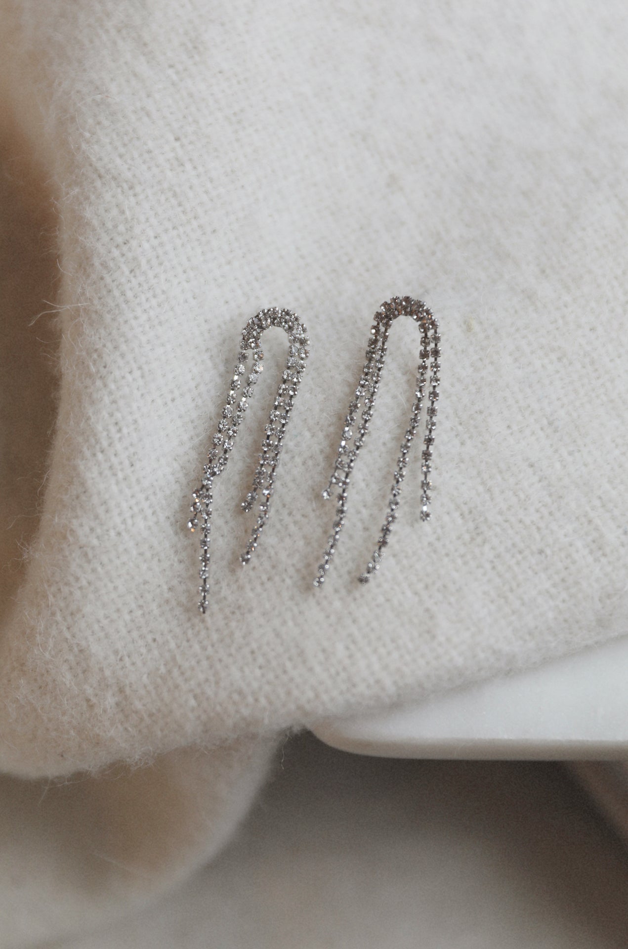 silver diamond rhinestone arch drop earrings