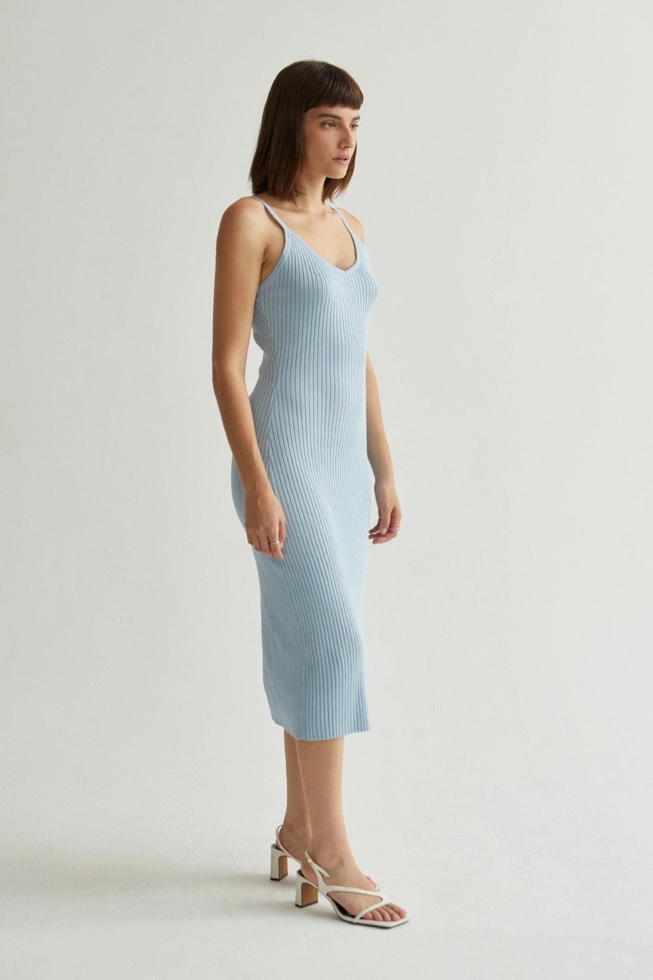 Light Blue Bodycon Ribbed Dress