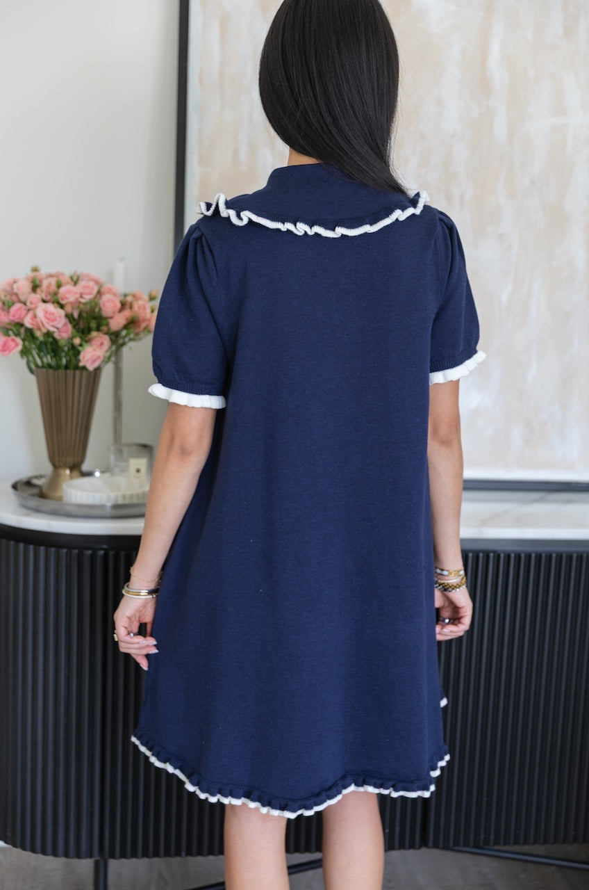 Collared Navy Blue Mini Dress
