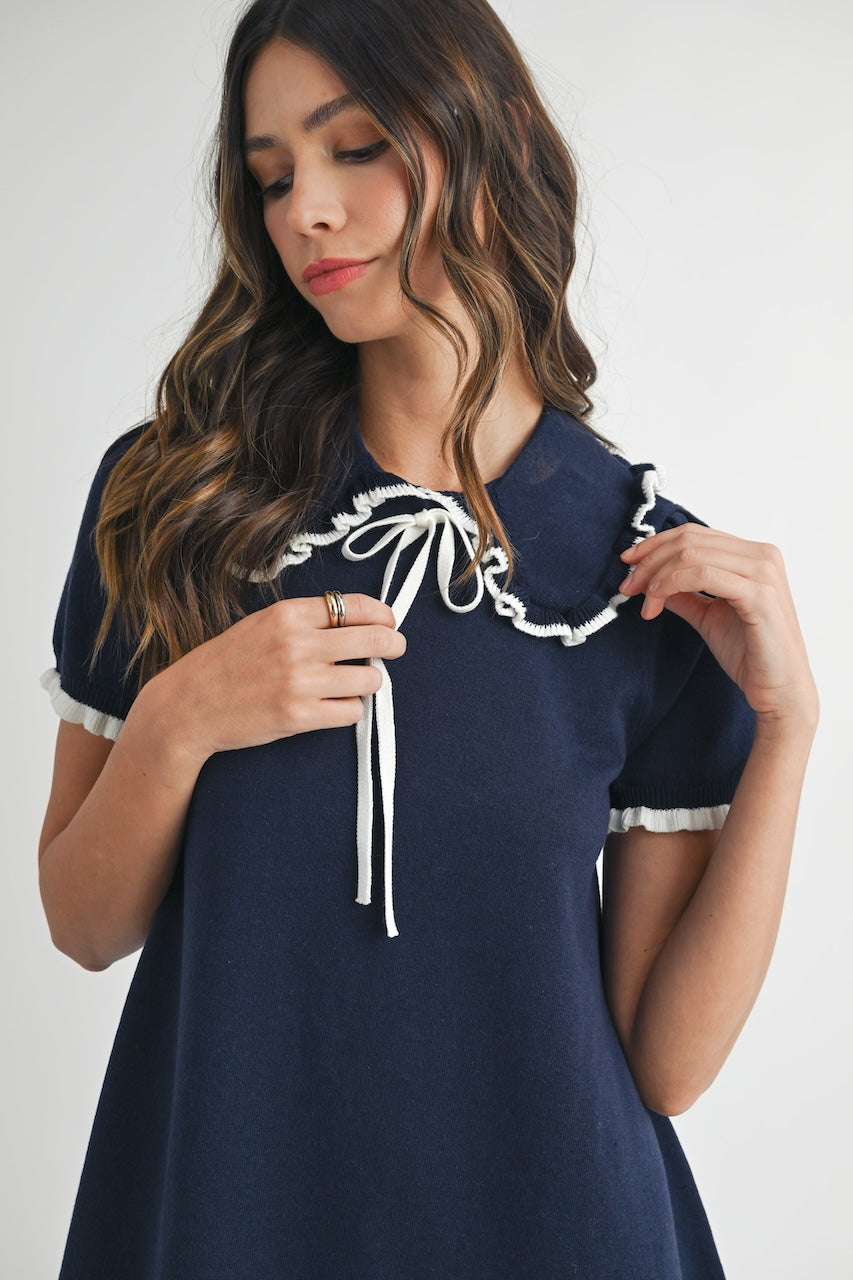 Collared Navy Blue Mini Dress