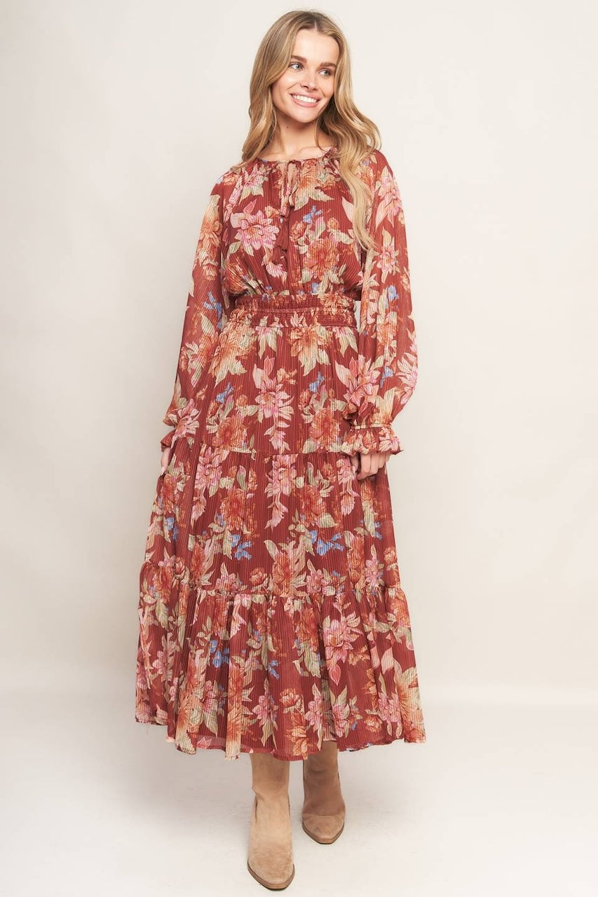 Brown Floral Midi Dress