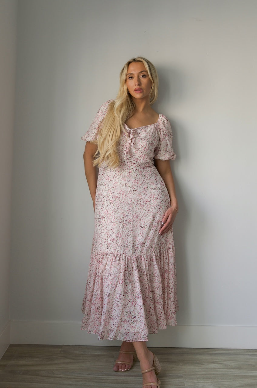 Rose Meadow Puff Sleeve Midi Dress