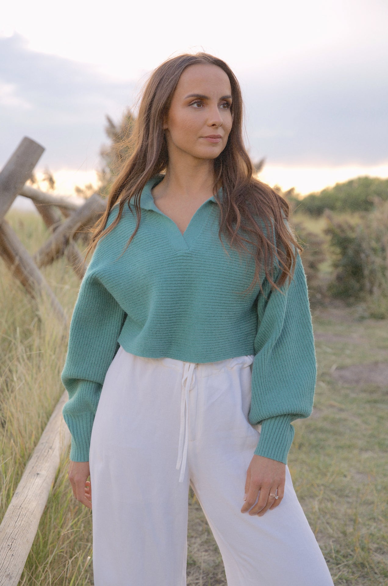 sage green cropped knit sweater