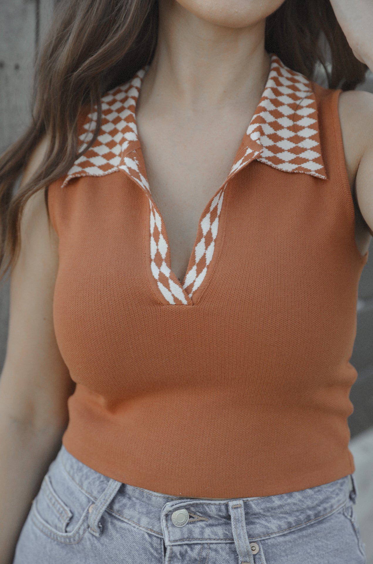 RUST EARTH ANGEL JACQUARD VEST TOP