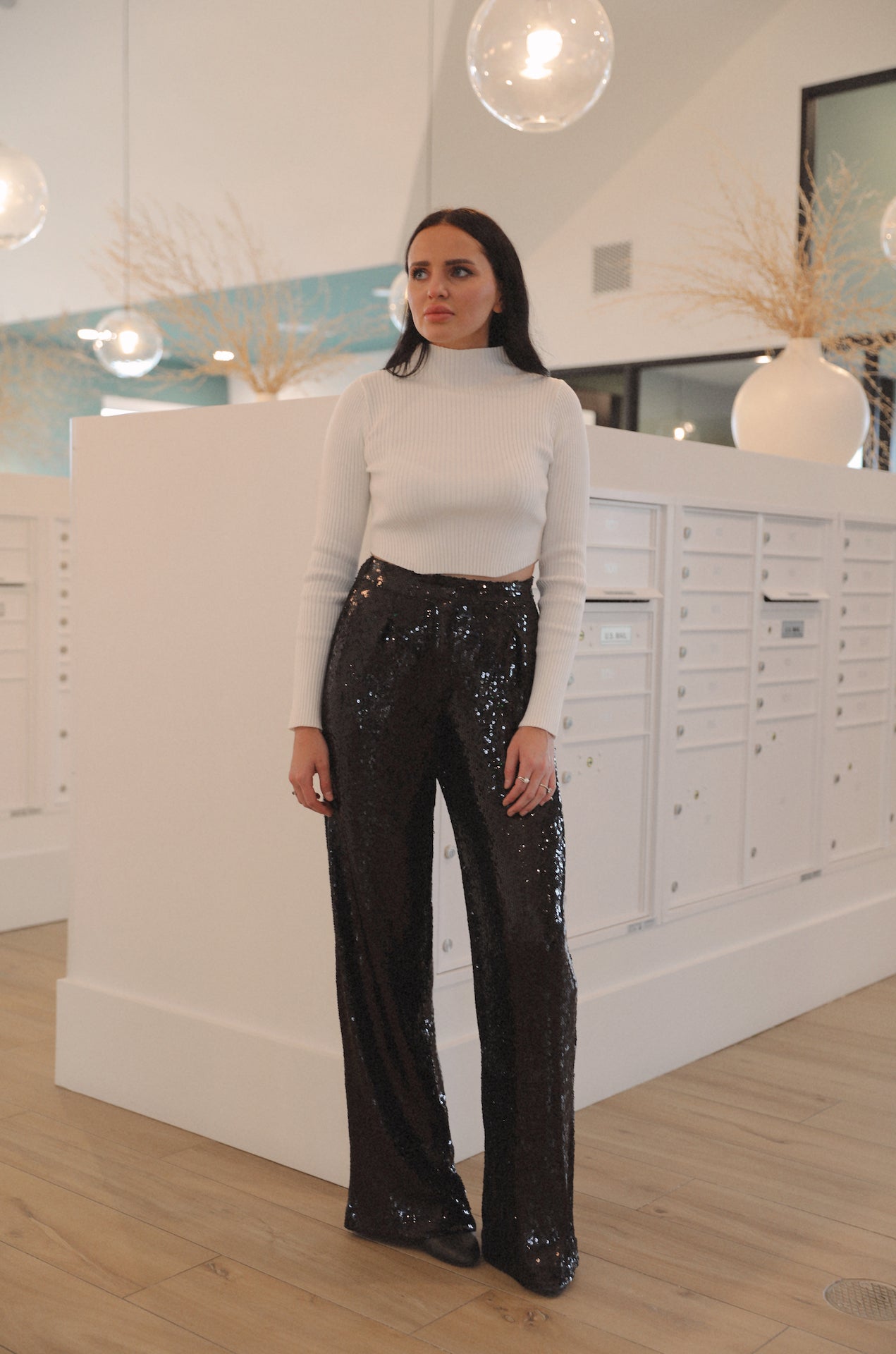 black sequins pants high waisted