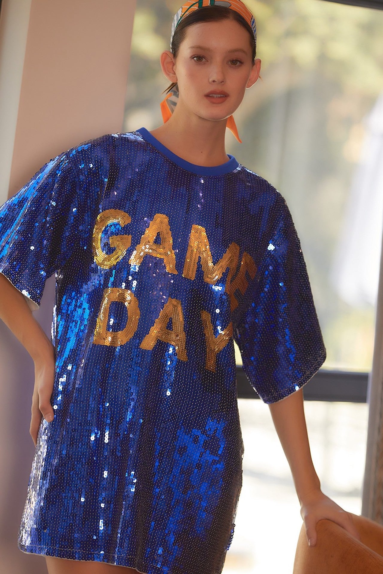 blue sequin game day dress tunic top