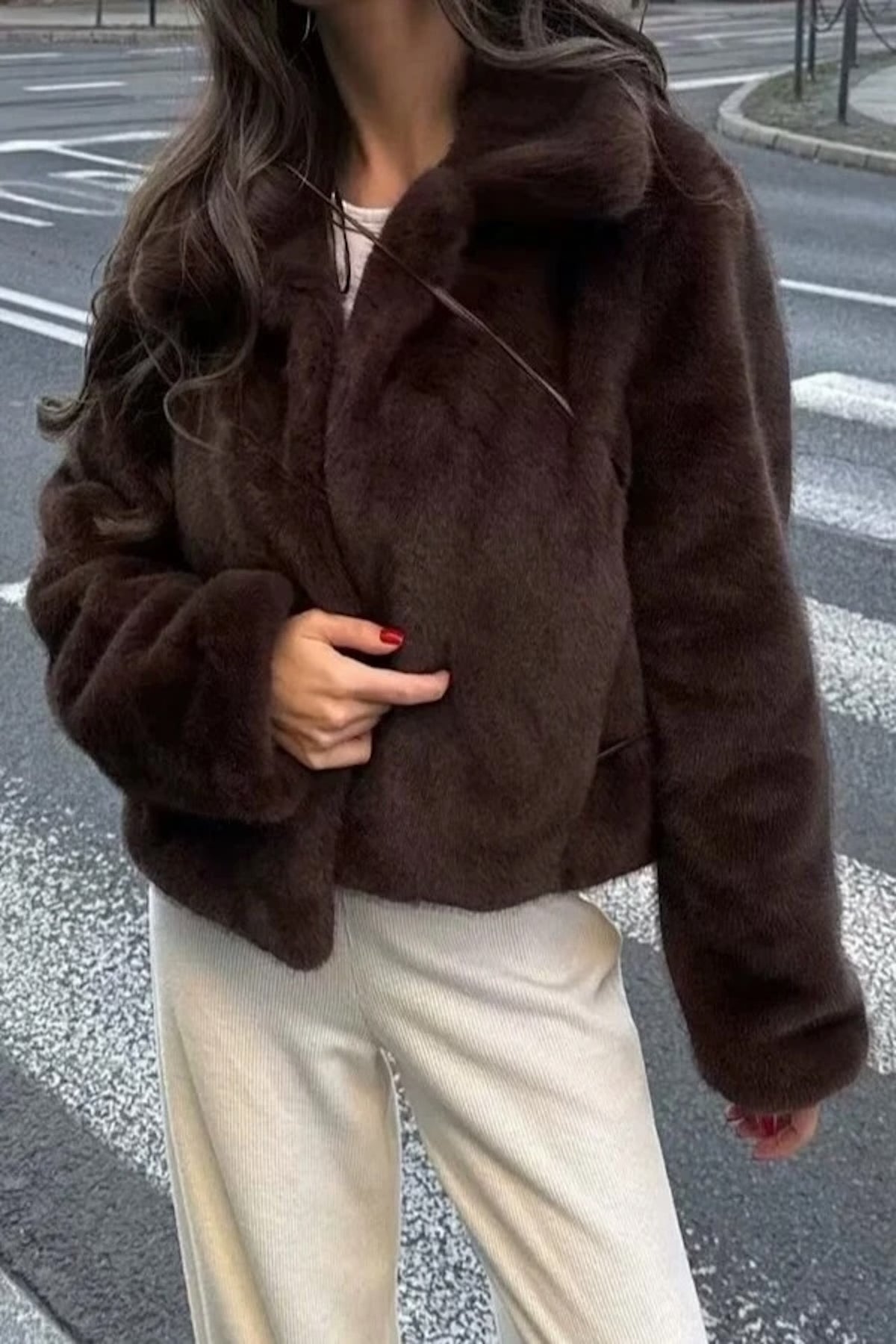 Brown Cropped Fur Jacket