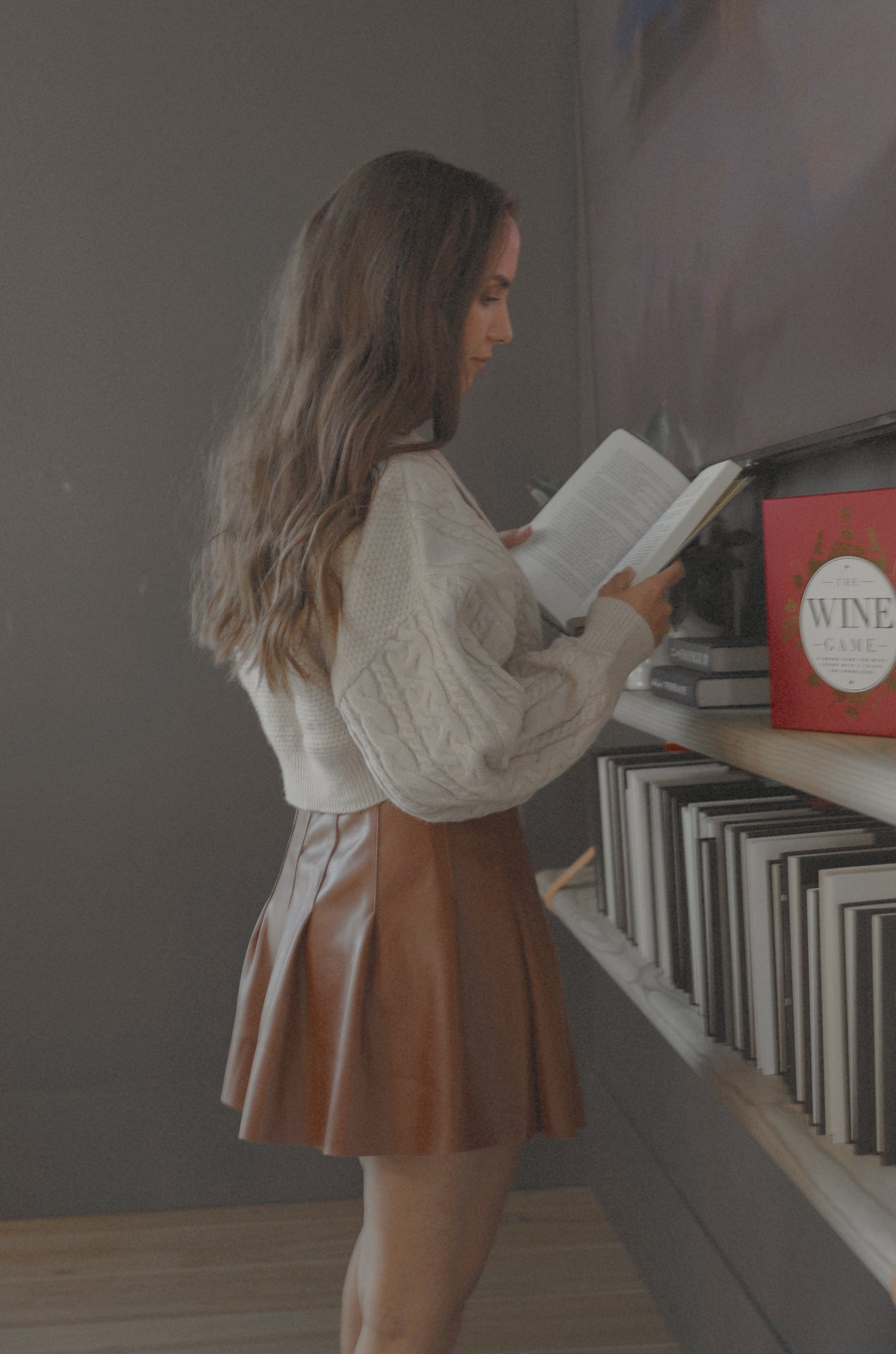 brown faux leather pleated mini skirt