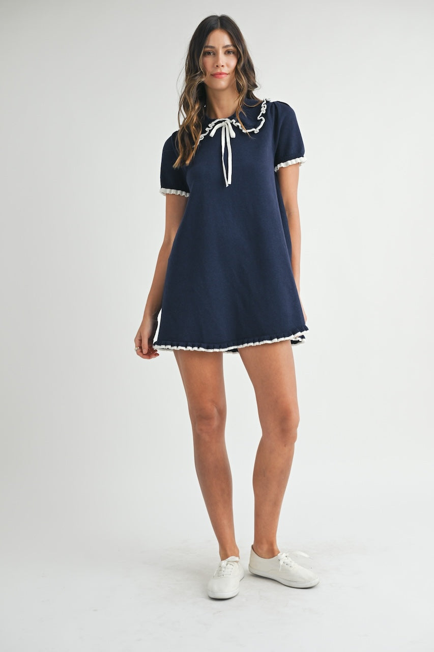 Collared Navy Blue Mini Dress