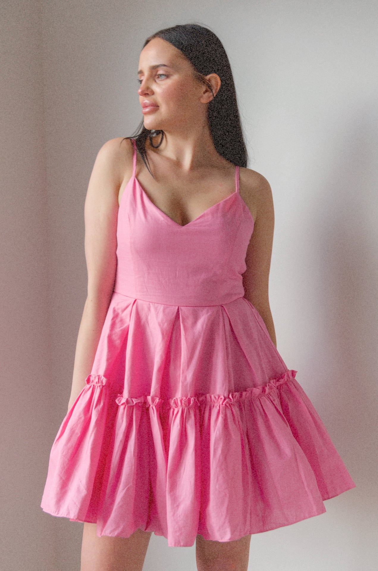 Pink Spaghetti Strap A Line Mini Dress S