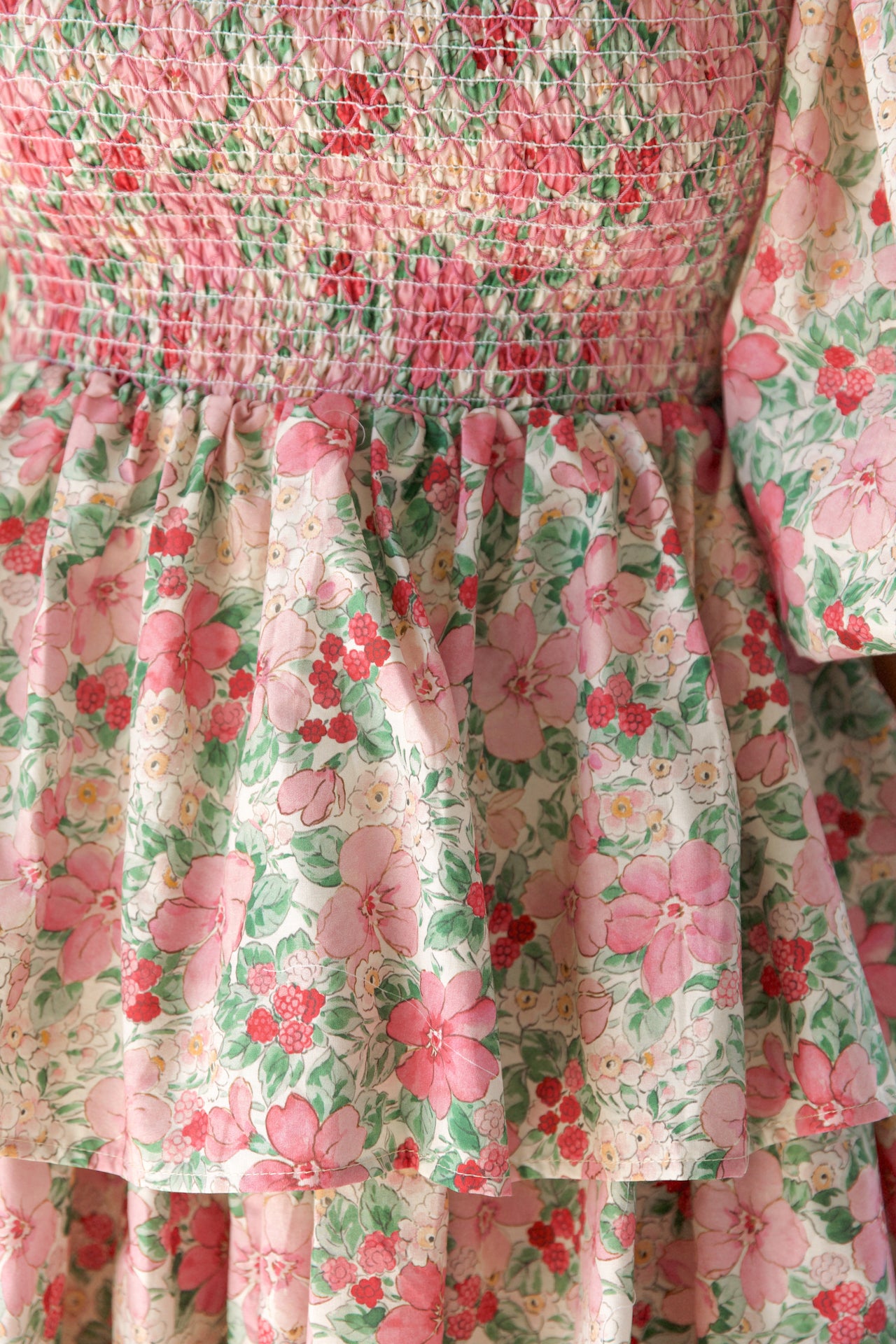 pink and green floral puff sleeve tiered mini dress that is a statement dress