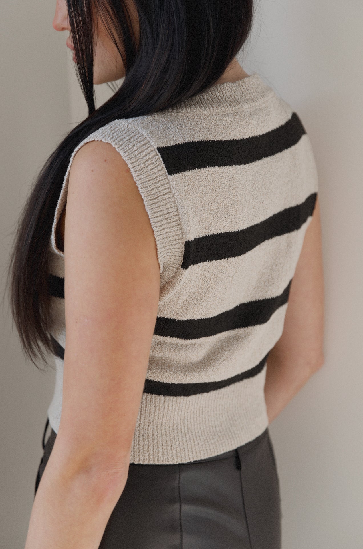 cream and black striped vest