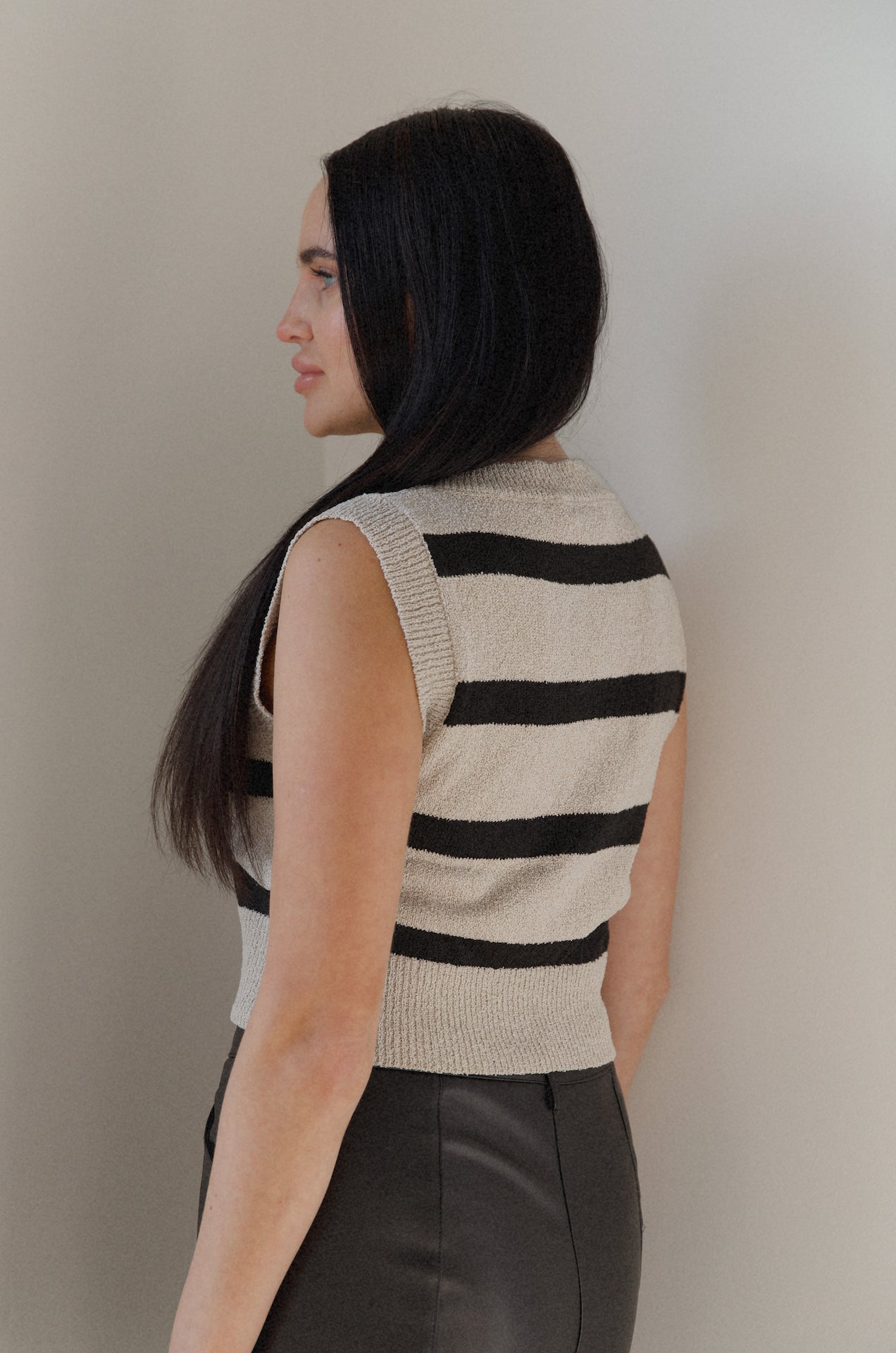 cream and black striped vest