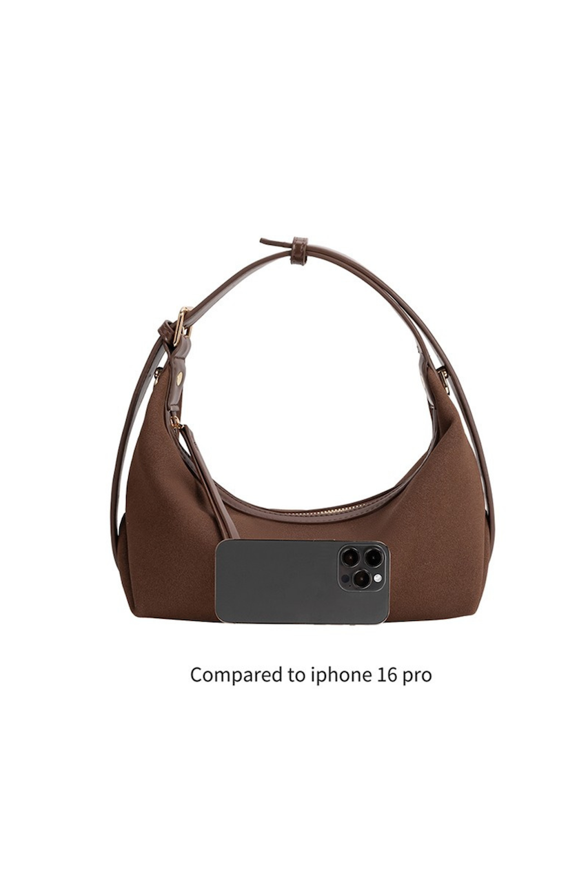 Melie Bianco Lilith Brown Suede Hobo Bag - Vegan Crescent Shoulder Purse