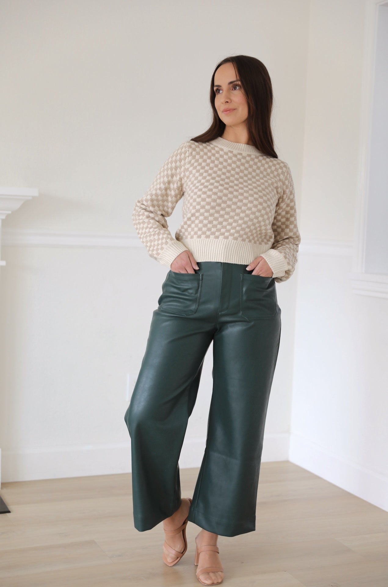 Taupe Gingham Sweater