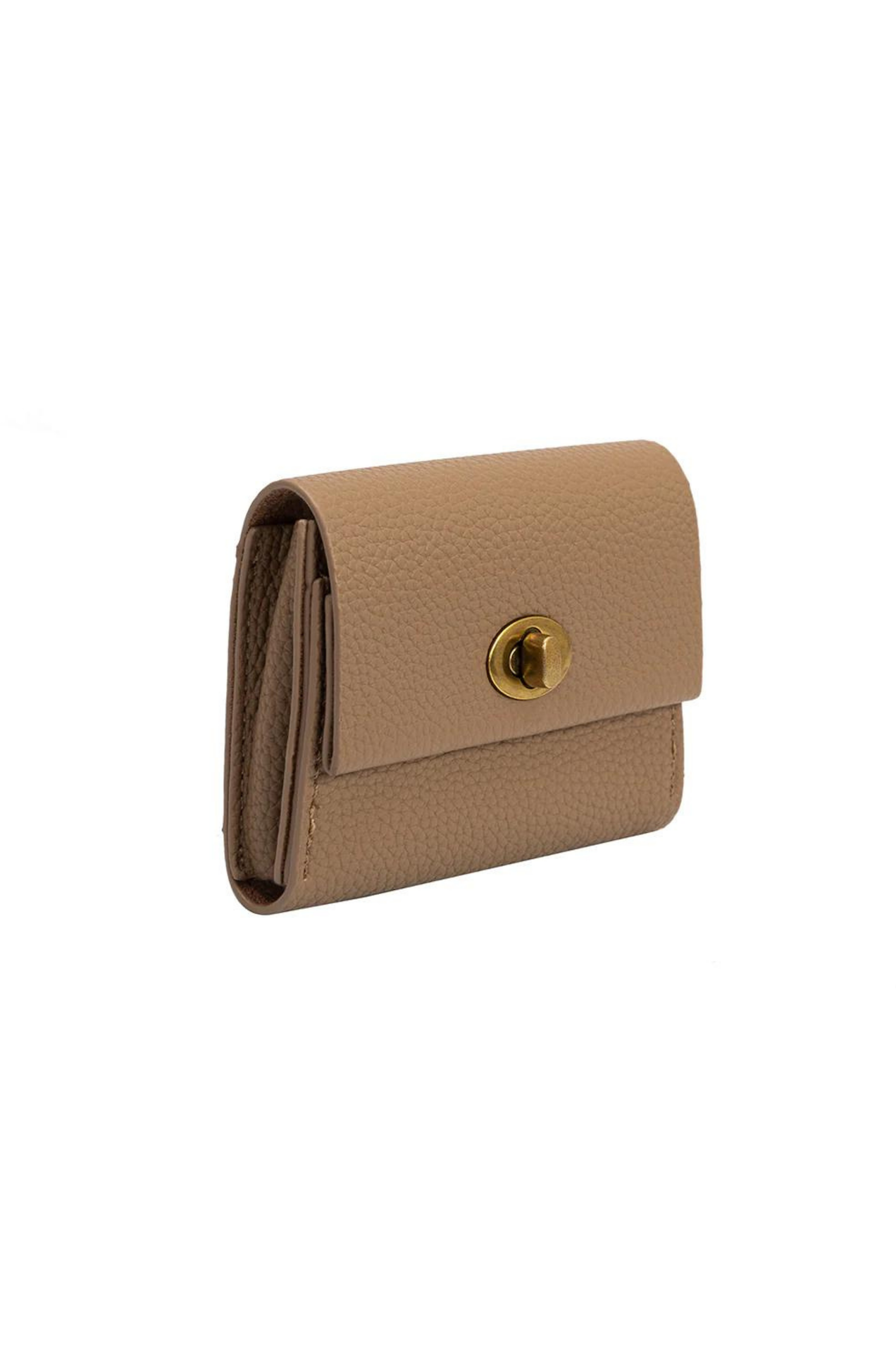 taupe pebbled vegan leather mini wallet