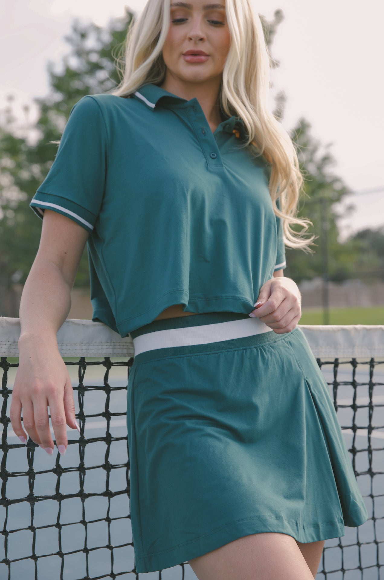 Green Cropped Polo Shirt - Tennis Polo Shirt L
