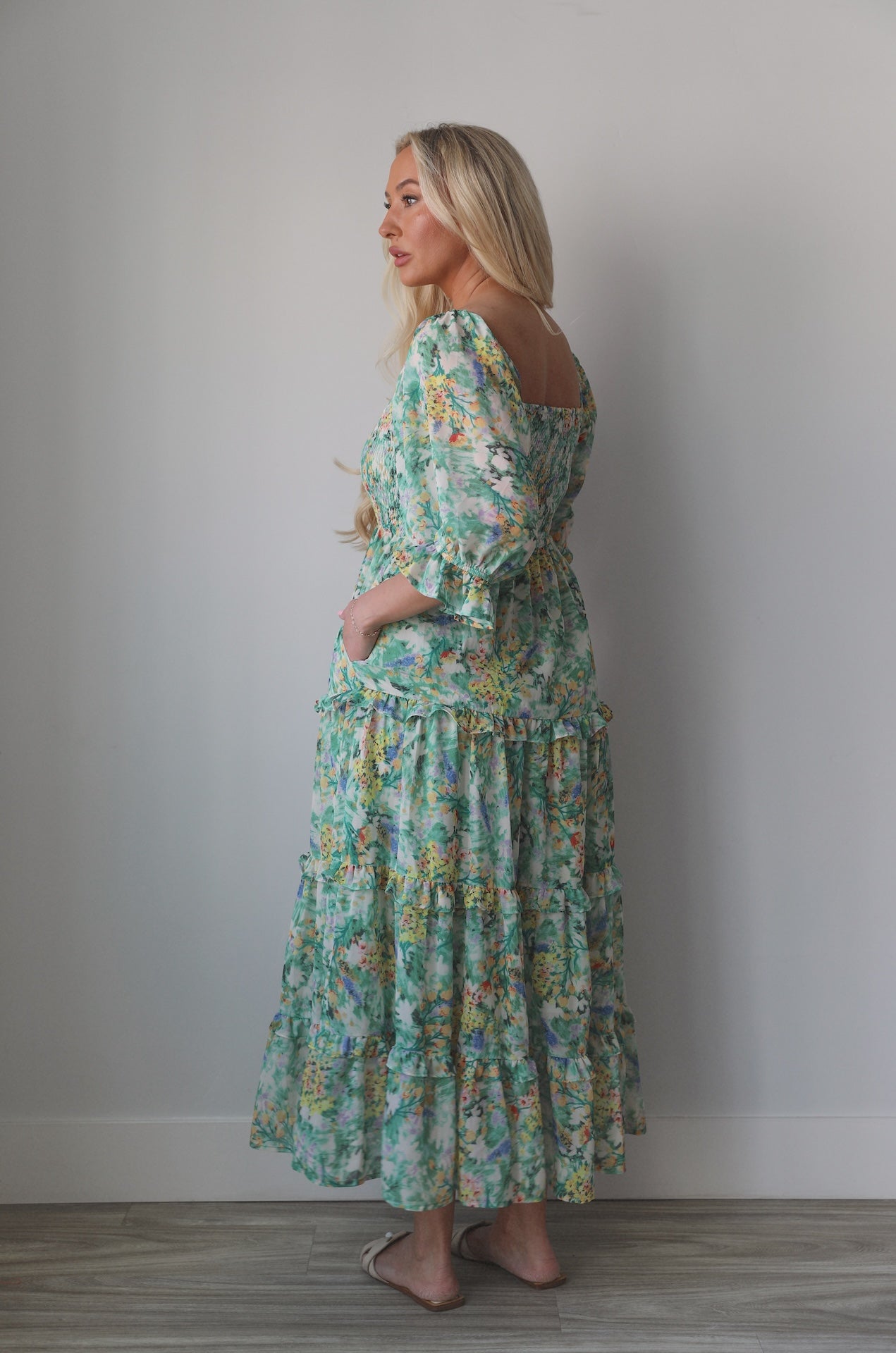 Andrea Green Floral Midi Dress