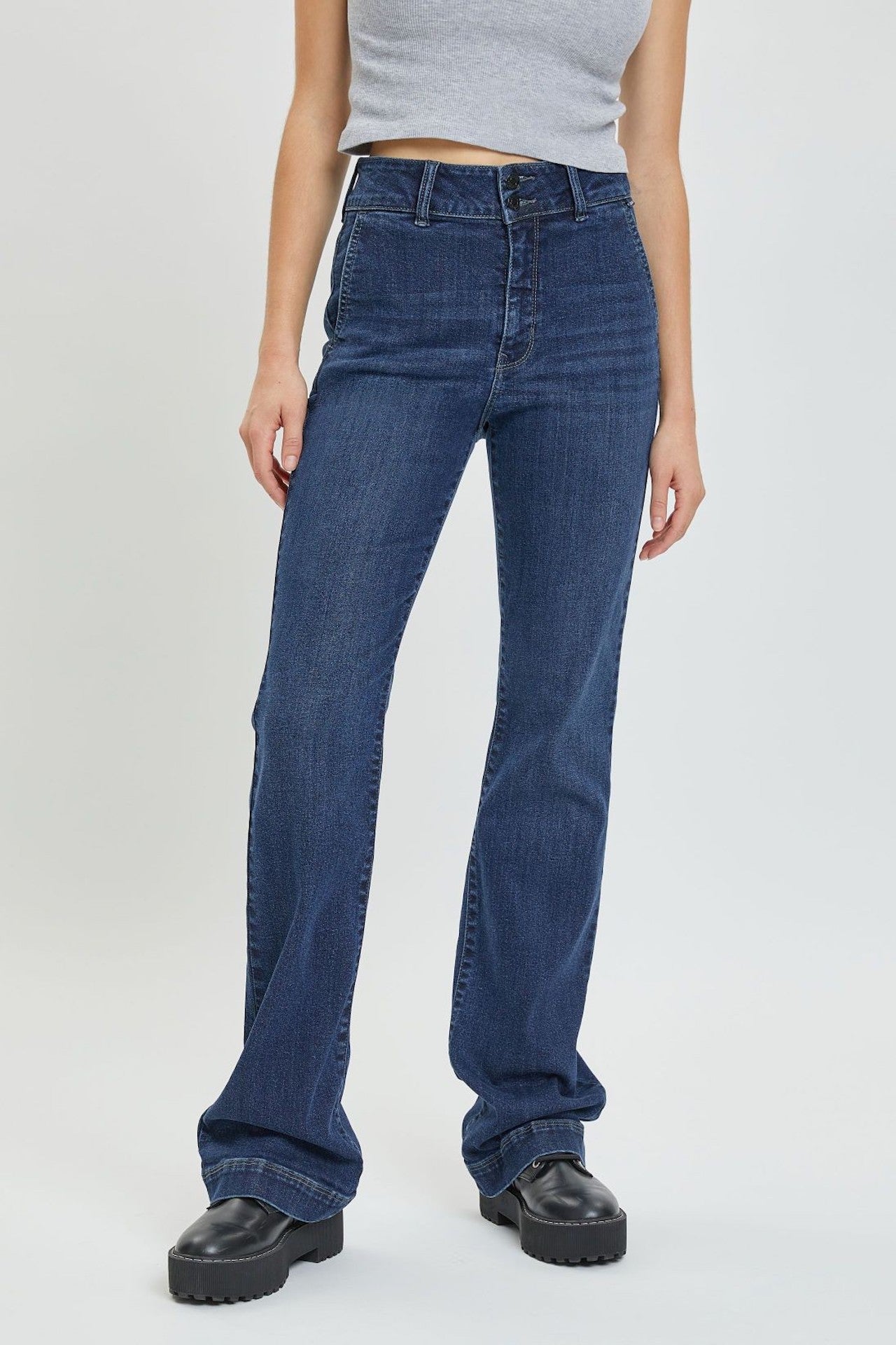 dark blue denim high rise trouser jeans