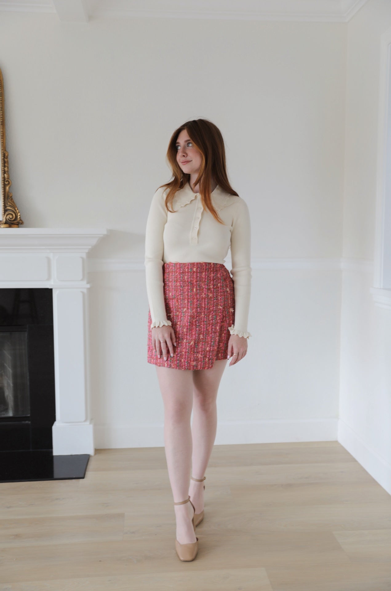 multicolor pink tweed mini skirt