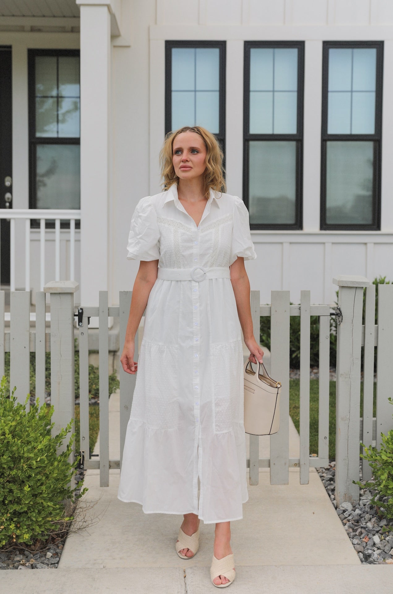 White Cotton Button Down Dress