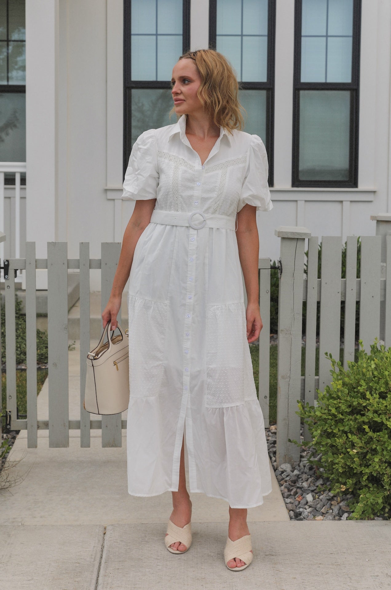 White Cotton Button Down Dress