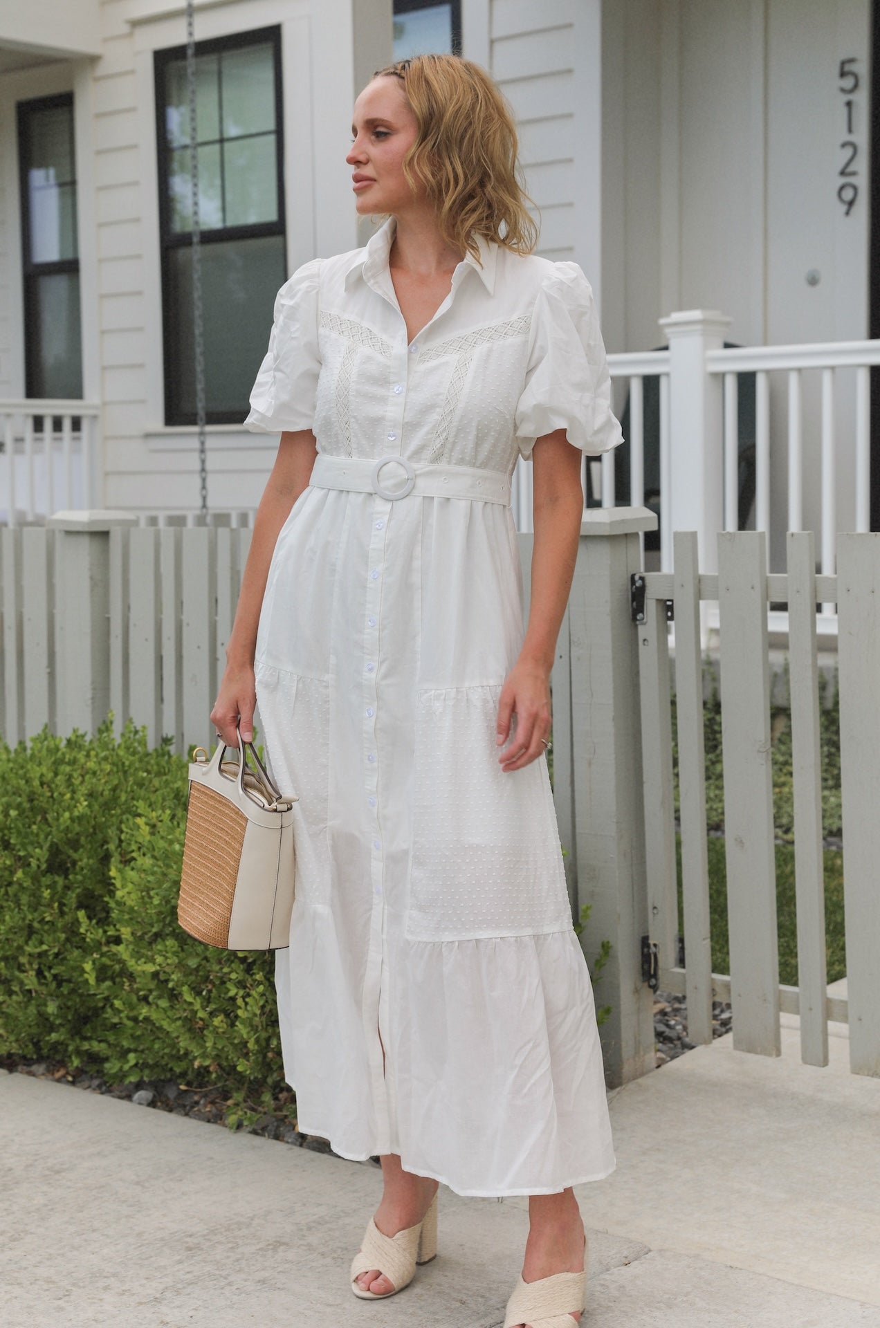 White Cotton Button Down Dress