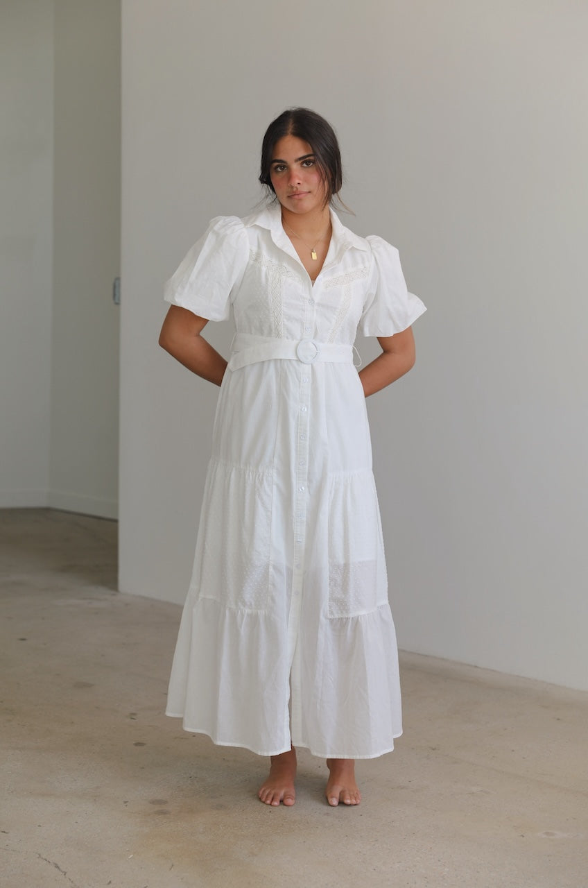 white button down maxi dress Cotton White Button Down Midi Dress S