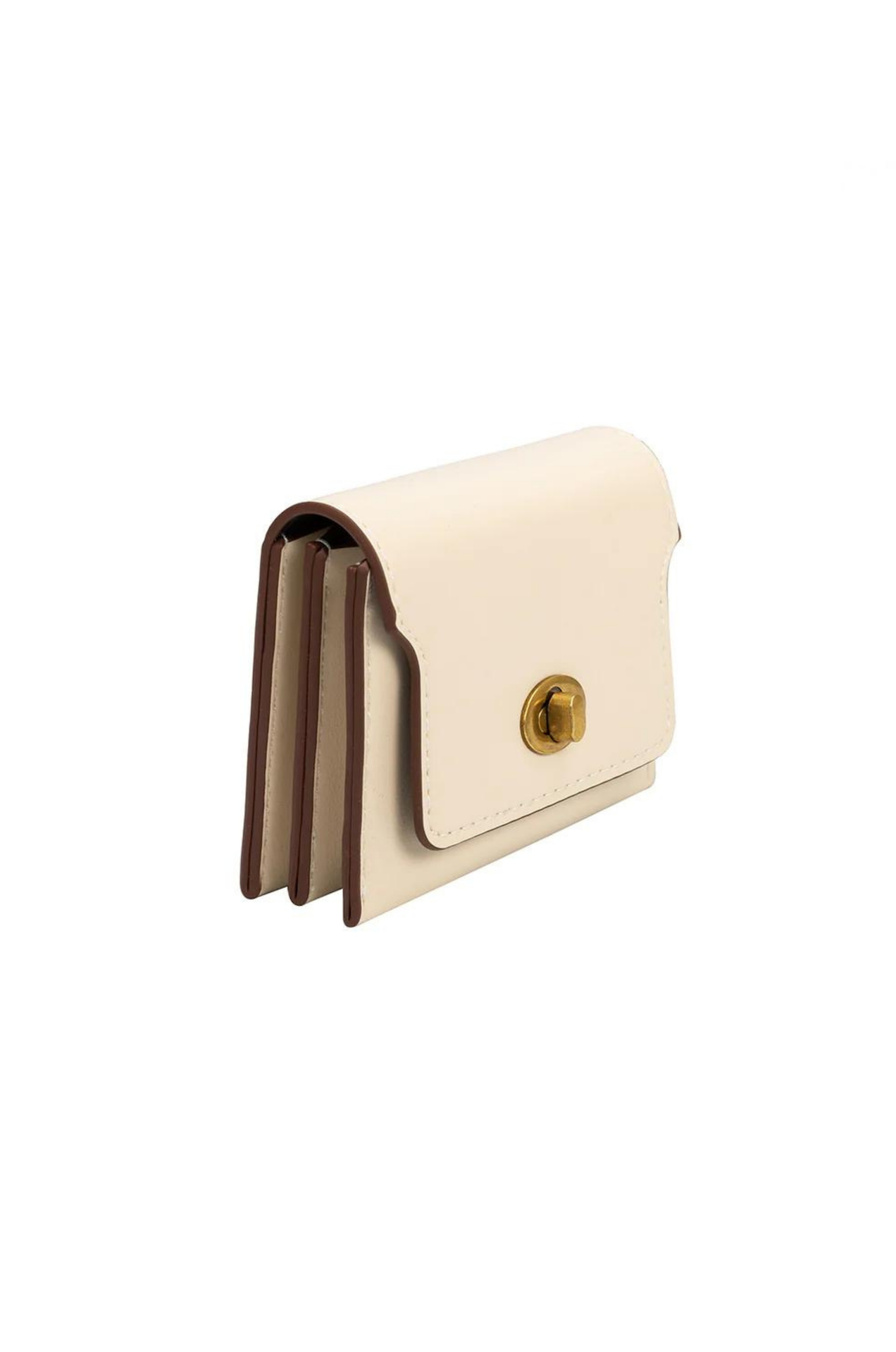 ivory white small wallet with gold hardware lock