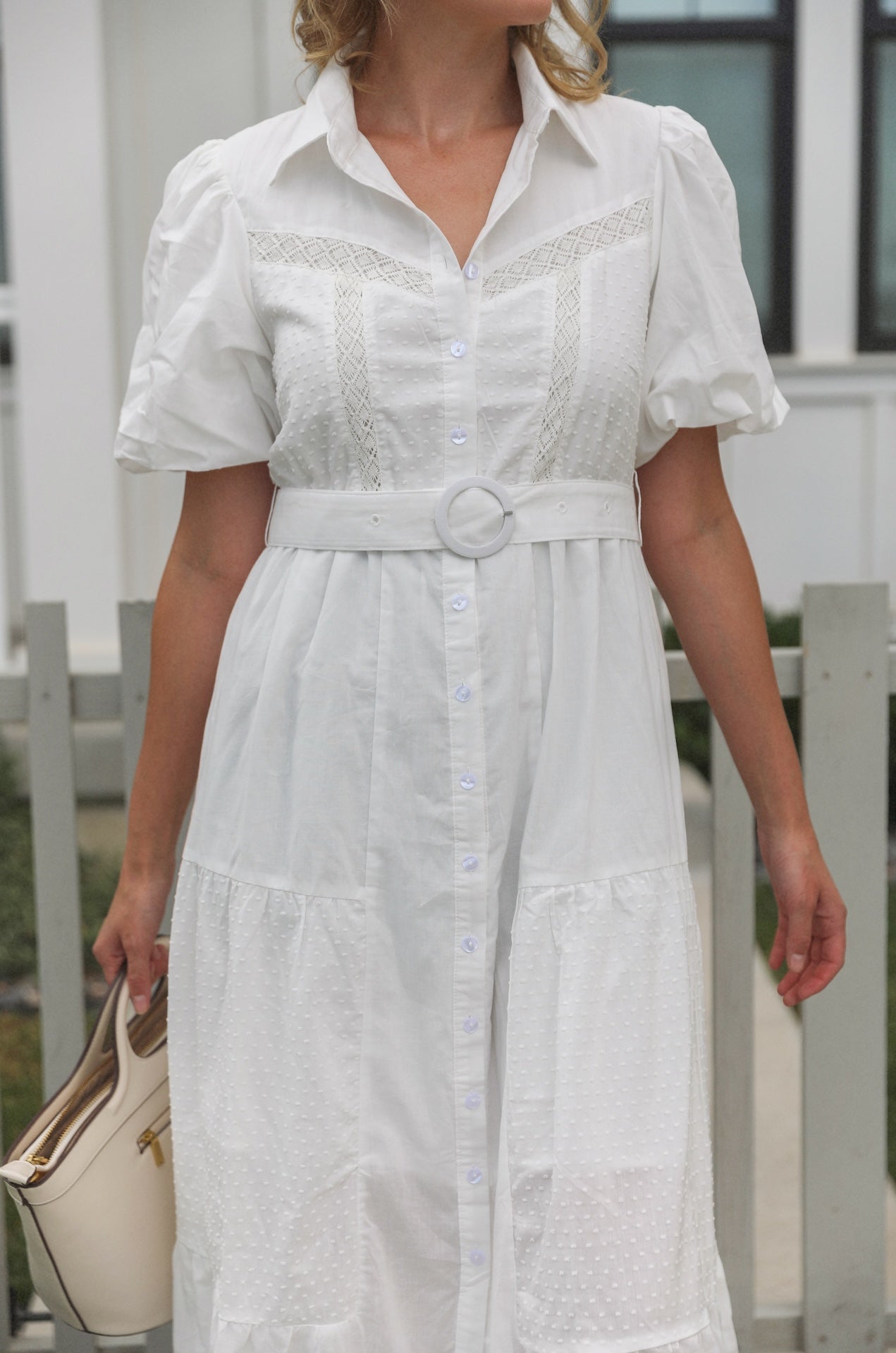 White Cotton Button Down Dress