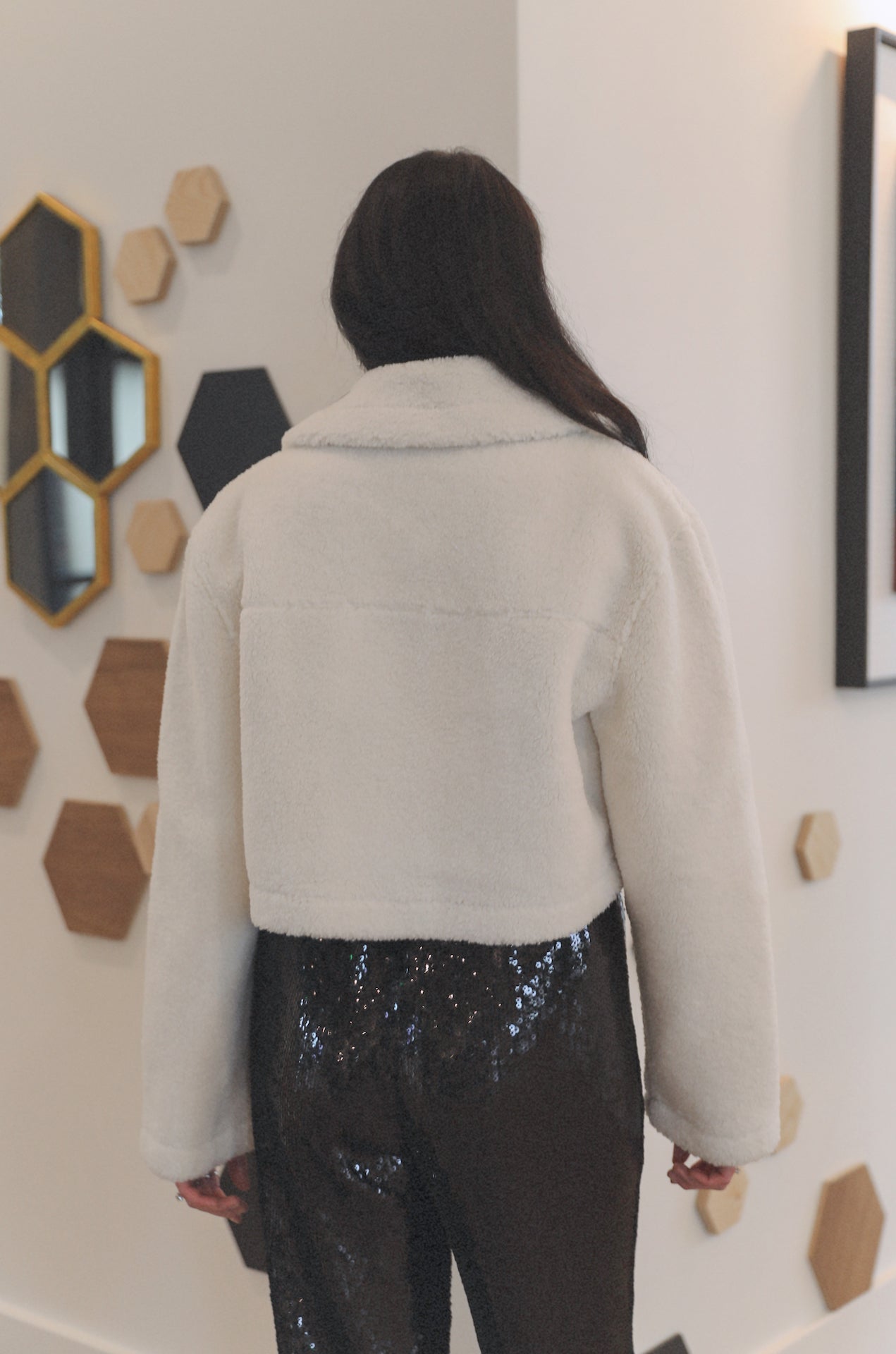 white sherpa cropped jacket